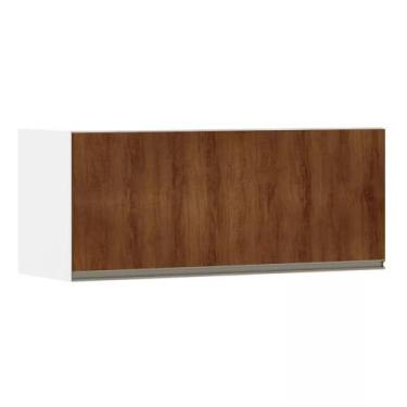 Imagem de Armário Perola Basculante 90 cm 1 Porta Luciane, Branco Polar/Nogueira