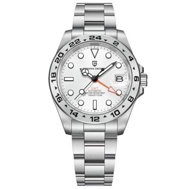 Imagem de Pagani Design Relógios masculinos NH34 Movimento Mecânico Automático GMT Aço Inoxidável Impermeável Cristal Safira Calendário Luminoso Mergulhador Relógio de Pulso Masculino, Prateado, branco