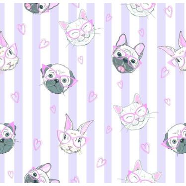 Imagem de Papel Parede Adesivo Listras Roxa Animais Quarto Infantil 12m - Bazar 