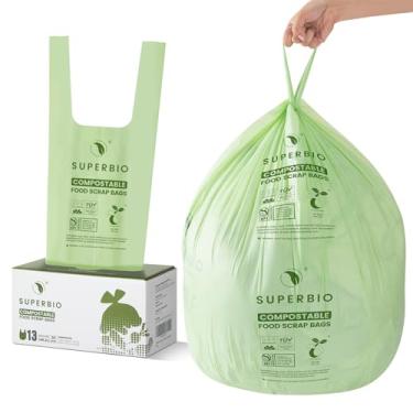 Imagem de SUPERBIO Sacos de lixo de cozinha compostáveis de 13 galões com alças, sacos de sucata de alimentos certificados pela BPI, OK composto INDUSTRIAL, 30 unidades, 49,2L