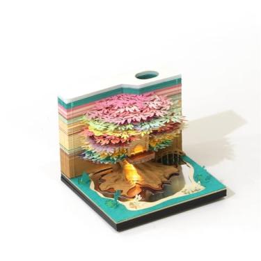 Imagem de Tree House Calendário de peça de tempo 2025, calendário de mesa 3D, calendário de DIY Tear Away, para presente de decoração de escritório em casa (Blue)