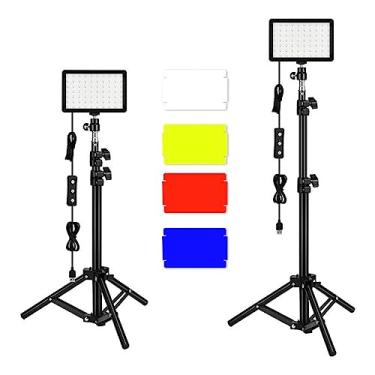 Imagem de Kit de Luz de Vídeo LED, 2 PCS 5600K USB Regulável LED Luz de Fotografia Contínua Com Tripés Ajustáveis ​​e 9 Filtros de Cores Luzes de Streaming Portáteis para Videoconferência