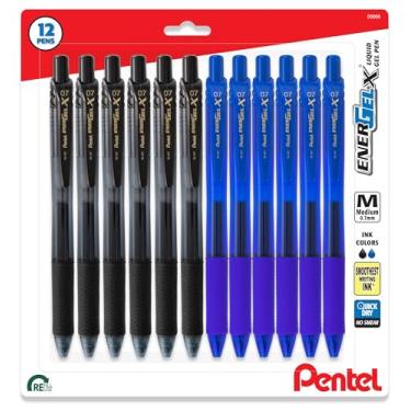 Imagem de Pentel Caneta de gel líquido retrátil EnerGel X, 0,7 mm, ultra desempenho, pacote com 12 - 6 canetas de tinta preta e 6 canetas de tinta azul