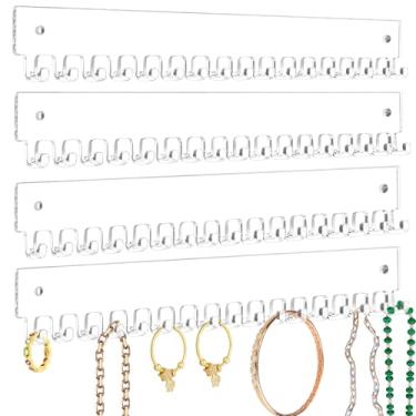 Imagem de milylove Suporte de colar de acrílico, pacote com 4, organizador de colar montado na parede, organizador de joias com 17 ganchos para exibição de colares, pulseiras, anéis e pulseiras (36 cm)