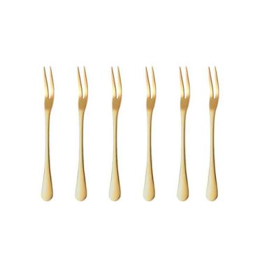 Imagem de Garfo para Petiscos Frutas Sobremesa Garfinho Dourado Inox 6un - CASAC