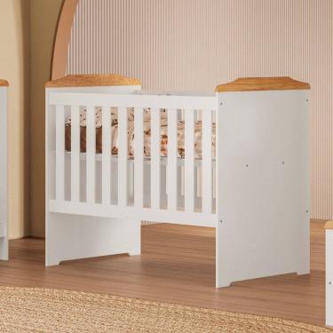 Imagem de Berço 3 em 1 com Regulagem de Altura 100% MDF Carinho Branco/Amadeirado