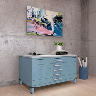 Imagem de Mapoteca de Aço Fixa com 05 Gavetas Azul Dali /Cinza