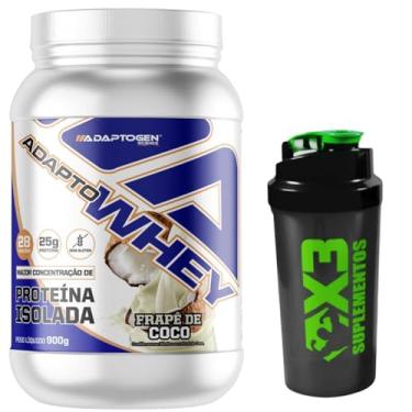 Imagem de Adapto Whey Sabor Coco 900g - Adaptogen + Coqueteleira 600ml - X3 Suplementos