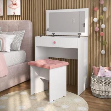 Imagem de Penteadeira Escrivaninha Mesa Camarim Com Espelho e Gaveta e  Banqueta