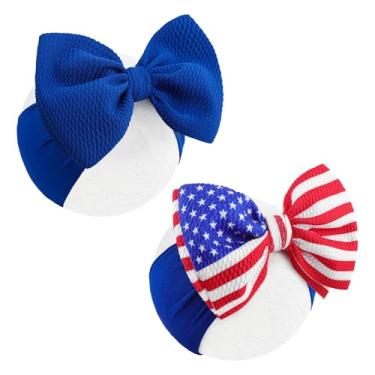 Imagem de Lanmerry Arcos para meninas de 4 de julho, laços grandes para bebês de 4 de julho, laço patriótico para bebês de 0 a 6 meses, acessórios de cabelo, bandeira
