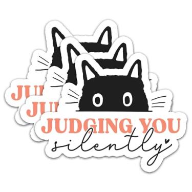 Imagem de (3 peças) Judging You Silently Adesivos Amantes Gatos Adesivos Engraçados Decalque Adesivos de Vinil Impermeável Adulto para Laptop Kindle Carro Copo Garrafa de Água Caneca Telefone Notebook Capacete
