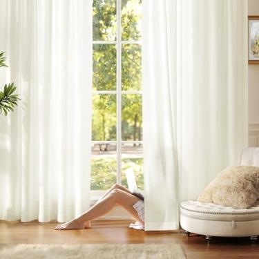 Imagem de Anmao Cortinas semitransparentes de privacidade creme, não transparentes, para sala de estar, 137 cm de comprimento, conjunto de 2 painéis, filtragem de luz que deixa a luz entrar no bolso do varão