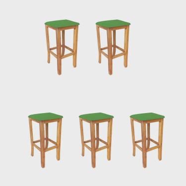 Imagem de Kit 05 Banqueta Alta Cally Gourmet Balcão Bistrô Cozinha Base Madeira Maciça Sintético Verde - Ahz Móveis