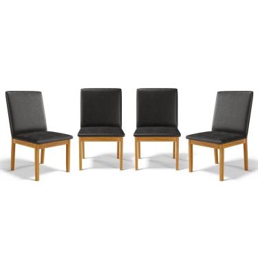 Imagem de Kit Com 4 Cadeiras Daniela Madeira Maciça Estofada Para Mesa De Jantar Courino Preto 503