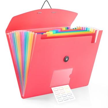 Imagem de Organizador de arquivos sanfonado de 13 bolsos com fecho elástico, pasta de arquivos expansível para papéis tamanho carta A4, ideal para casa, material de escritório, essencial para faculdade - rosa