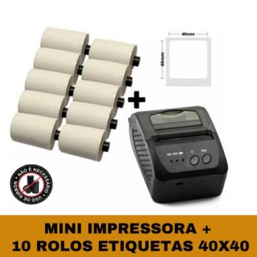 Imagem de Mini Impressora Bluetooth + 10 Rolos Etiqueta Adesiva 40x40 - TITANNET