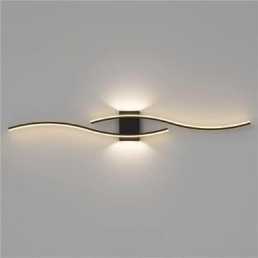 Imagem de Luminárias de parede pretas lineares com controle remoto, reguláveis em 3000k-6000k, luminárias de parede LED integradas, luminárias internas para quarto, sala de estar, corredor, escada (60