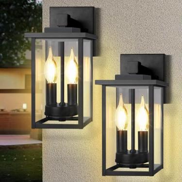 Imagem de tjjsllhbe Pacote Com 2 Arandelas De Parede Externas Pretas Foscas, Luminárias Externas À Prova D'Água Para Varanda, Garagem, Corredor, Metal À Prova De Ferrugem E Vidro À Prova De Estilhaçamento Co