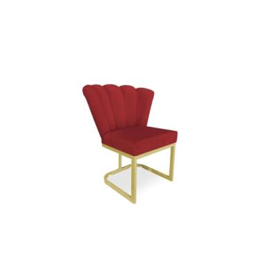 Imagem de Cadeira de Jantar Pétala Base Metal Gold Veludo - Montanaris Decor (VERMELHO)