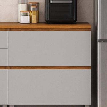 Imagem de Balcão 1 Porta 1 Gaveta 80cm em Mdf com Tampo e Dobradiças Slow Motion Lumina Itatiaia Cinamomo/Cinza