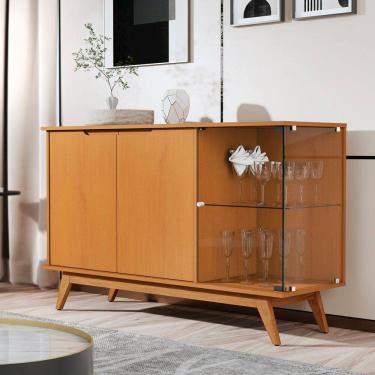 Imagem de Buffet Tucumã com Puxador Usinado e Vidro em 4cm Temperado Marrom