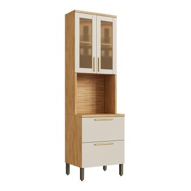 Imagem de Paneleiro 65,90cm 4 Portas 3 Prateleiras e Vidro Reflecta 100% Mdf Estônia Espresso Móveis Amêndoa/Off White