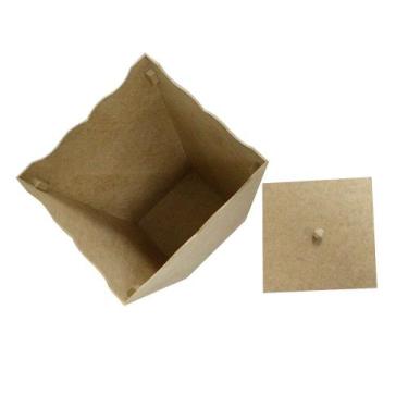 Imagem de Lixeira Trabalhada com Tampa de Mdf Madeira Crua - Tamanho: 20 X 20 X 