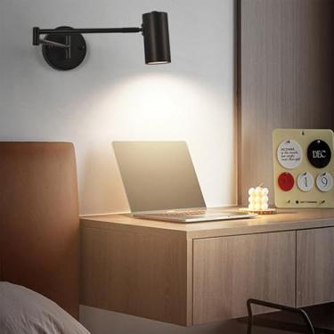 Imagem de Lâmpada de parede com braço oscilante LED, luzes de parede dobráveis giratórias, luz de leitura ajustável de 350°, arandela de parede, decoração antiga, alumínio, metal, sala de estar, quarto infantil
