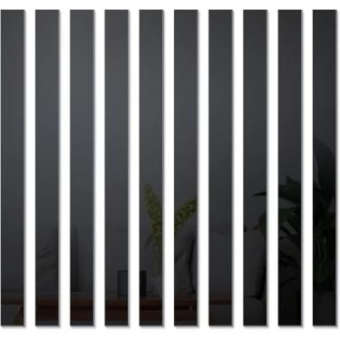 Imagem de Azulejos De Espelho, Adesivos De Espelho Listra Espelho Autoadesivo Removível Longo Acrílico Stick No Espelho Para Casa Sala De Estar Quarto Diy Decoração (10pcs) (preto)