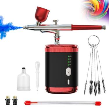 Imagem de Air Brush Kit with Air Compressor Portable Barber Airbrush Kit 32PSI High Pressure Cordless Airbrush compressor, Rechargeable Auto Handheld Airbrush paint set for Makeup, Nail Art, Painting.