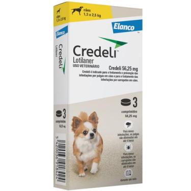 Imagem de Antipulgas e Carrapatos Credelli 56,25 MG - 1,3 a 2,5 kg - 03 Comprimi