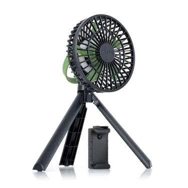Imagem de Treva Ventilador de tripé de 12 cm com luz embutida e suporte de telefone fixável, mini ventilador recarregável de 3 velocidades com alça para viagens, acampamento, ar livre