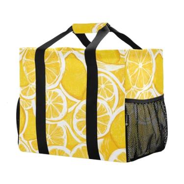 Imagem de Bolsa feminina grande de praia, bolsa de ombro acolchoada com zíper para viagem, trabalho, academia, padrão de limão amarelo, tamanho único, moda, Estampa de limão amarelo, One Size
