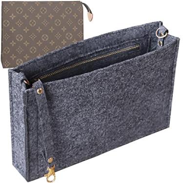 Imagem de Soyizom Necessaire 19 26 bolsa organizadora para cosméticos, organizador organizador de bolsa de feltro, bolsa de mão, organizador de bolso com chaveiro, fivela dourada e zíper (grande-66, cinza)