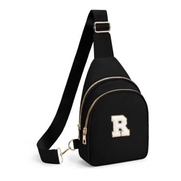 Imagem de Bolsa tiracolo feminina, pochete com inicial, linda bolsa tiracolo de viagem, bolsa com inicial A, Preto, R