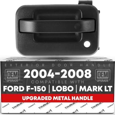 Imagem de Maçaneta externa da porta do motorista, metal atualizado - compatível com Ford F-150, 04-14 Ford Lobo 2004-2014, Lincoln Mark LT (México) - preto texturizado com fechadura - OEM 9L3Z-1522405-BA-MT,