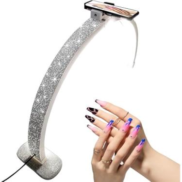 Imagem de Luz De Meia Lua Para Unhas, Lâmpada De Cílios De Mesa Com Suporte Para Telefone, Luz Led De Manicure Com Strass De Cristal, Lâmpada De Brilho Ajustável Regulável Para Cuidados, White