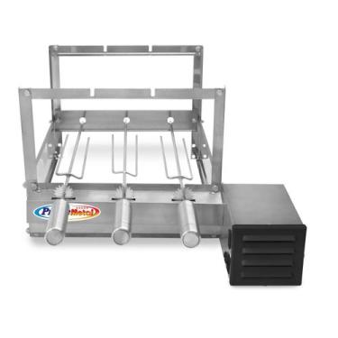 Imagem de Churrasqueira Giratória Inox Grill 3 Espetos Rotativa Gira Bivolt Moto