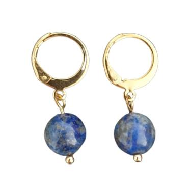 Imagem de Brinco Lápis Lazuli Esfera Dourado - Pedra Natural e Aço Inoxidável