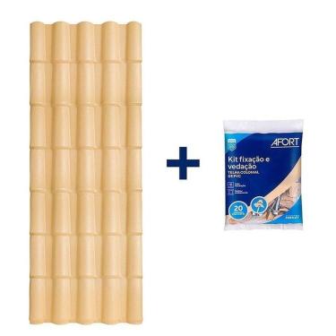 Imagem de Kit com 5 Telhas de Pvc Colonial 5 Ondas 2,30 X 0,86 X 2.0 Mm com 4 Kit Fixação e Vedação afort Bege