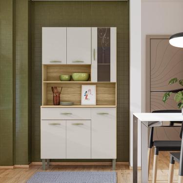Imagem de Armário Cozinha Compacta Golden com 6 Portas e 1 Gaveta em MDP Freijó Soft - Kits Paraná