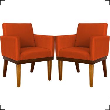 Imagem de Kit 2 Poltronas Decorativa Para Sala Recepção Consultório Escritório Base Em Madeira Divine Suede