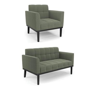 Imagem de Namoradeira E Poltrona Base Madeira Fixa Pto Elisa Bouclê D03 - D?rossi Cor Verde Pistache