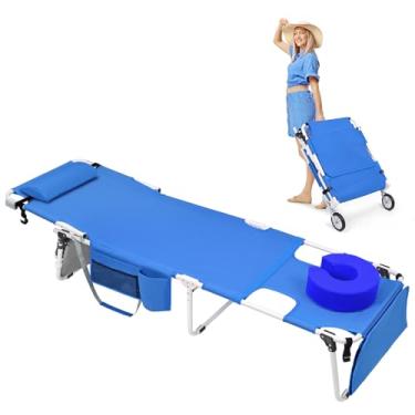 Imagem de Cadeira de bronzeamento Wheel-To-Go com rodas e orifício facial, mais espessa, lavável, ajustável, espreguiçadeira dobrável resistente, ao ar livre para banhos de sol à beira da piscina