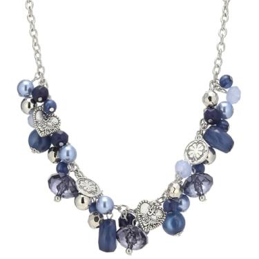 Imagem de Colar feminino de contas grossas com pingente de prata, colar boêmio, bijuteria, presente de aniversário para ela, 17 inches, Resina, Sem Pedra Preciosa