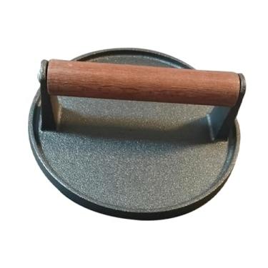Imagem de Ioensy Prensa para hambúrguer, grelha de ferro fundido com cabo de madeira, utensílio de cozinha para frigideira antiaderente e chapa para sanduíche