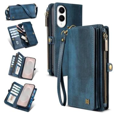 Imagem de QIXIU Capa carteira para Samsung Galaxy S25 Edge (comporta batom, fones de ouvido, etc.), capa de telefone magnética portátil multifuncional de couro sintético com bloqueio RFID, alça de ombro e alça