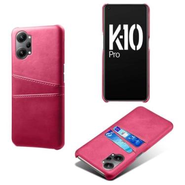Imagem de Capas Compatível com OPPO K10 PRO,Caso de couro PU-Tampa de telefone a prova de choque com 2 slots de cartão,Proteção anti-impressão digital e anti-gota-Rose Red