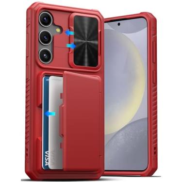 Imagem de ATATOO Capa Com Porta-Cartões Para Samsung Galaxy S24+ Plus (Armazena 3 A 5 Cartões) [Bloqueio Rfid] E Deslizante Lente, Proteção De Nível Militar, Protetora Robusta Tipo Carteira 6,7", Vermelha