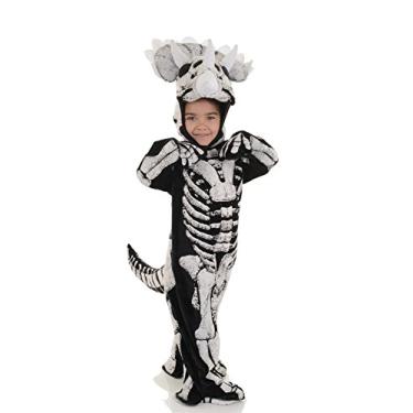 Imagem de Underwraps Fantasia infantil de dinossauro fóssil para meninos grandes, tricerátopos, fantasia infantil, preto/branco, médio